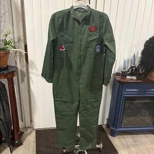 Olive Green Flight Coverall with Air Force Patch’s - Top Gun Goose Badge